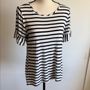 Green Envelope Navy and White Striped Ruffle-Sleeve Tee